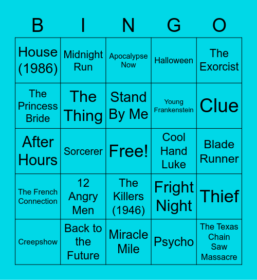 Favorite Movie Bingo Card