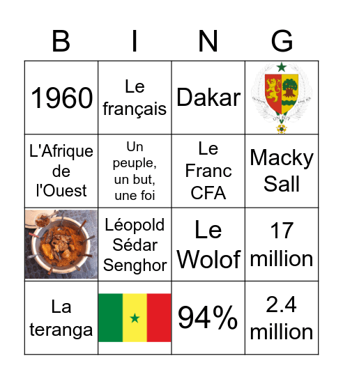 Bingo Sénégal Bingo Card