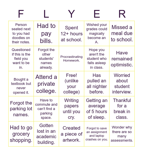 Art Therapy Bingo Card