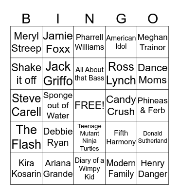 Nickelodeon Kids' Choice Awards 2015 Bingo Card