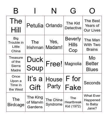 My Favorite Movies Bingo Card