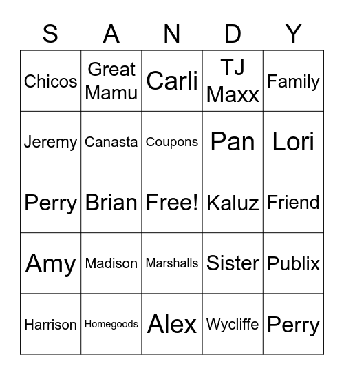 Sandy's 80th part 2 Bingo Card