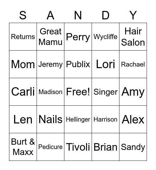 Sandy Part 2 Bingo Card