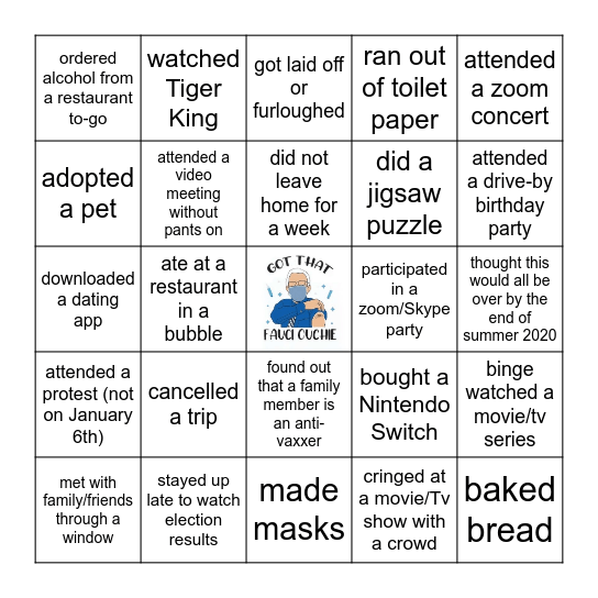 QUARANTINE BINGO Card