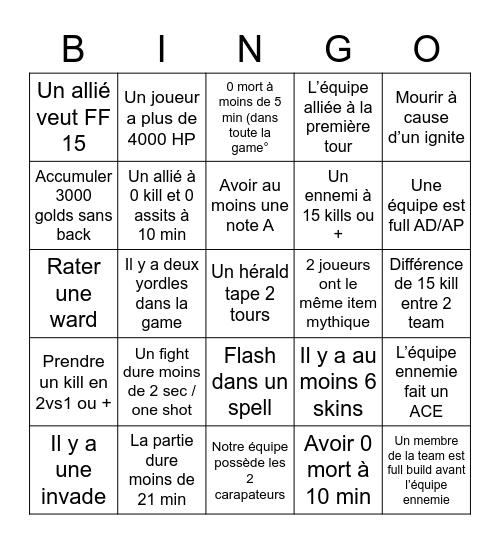 Bingo sans titre Bingo Card