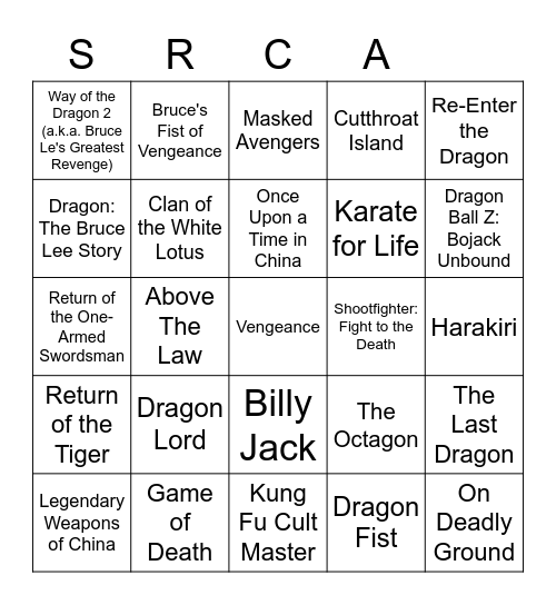 MARTIAL ARTS FILMS 1 Bingo Card