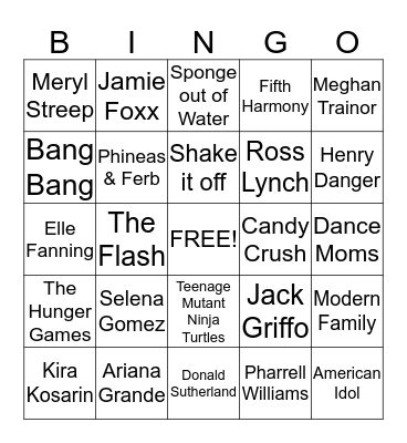 Nickelodeon Kids' Choice Awards 2015 Bingo Card