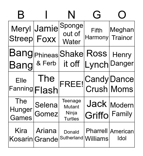 Nickelodeon Kids' Choice Awards 2015 Bingo Card