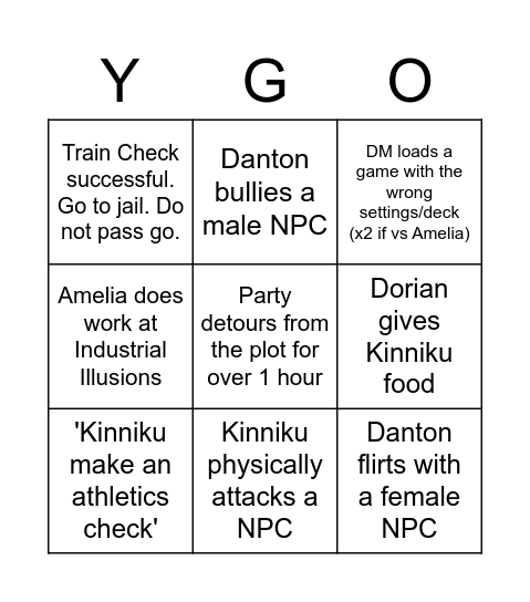 Battle City Bingo Card