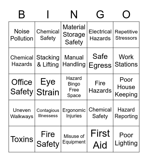 International Paper Hazard Safety Bingo Card