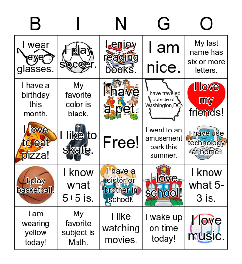 All About ME!!! Bingo Card