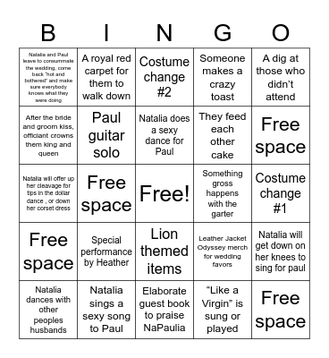 NaPaulia’s Wedding Bingo Card