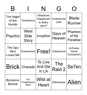 Favorite Movies Bingo Card