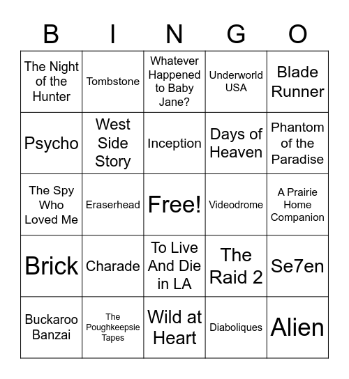 Favorite Movies Bingo Card