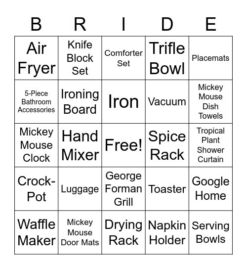 Bridal Bingo Card