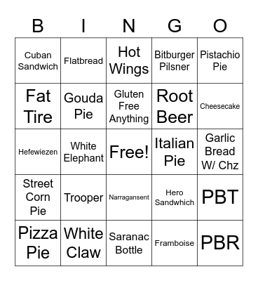Pies Bingo Card