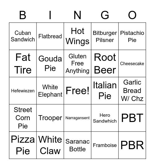 Pies Bingo Card