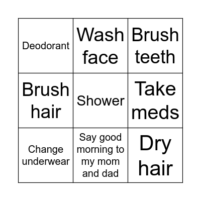 Morning routine Bingo Card