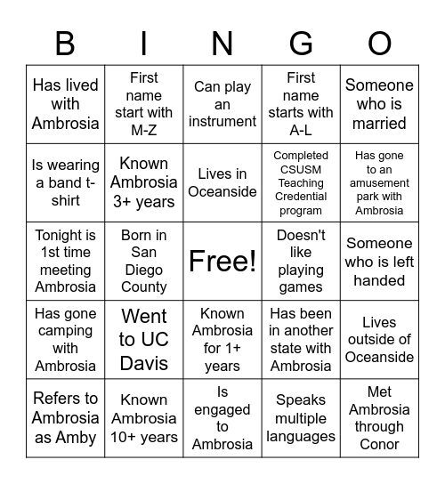 Ambrosia's Dirty30Disco Bingo Card