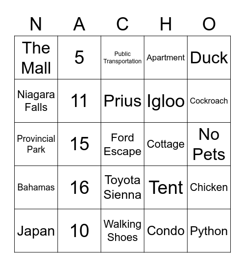 Final Fiesta Bingo Card