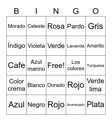 Colores en espanól Bingo Card
