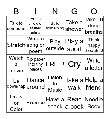 Coping Skills Bingo Card