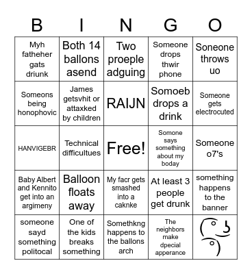 SCUFFED Birthday Party Bingo Card