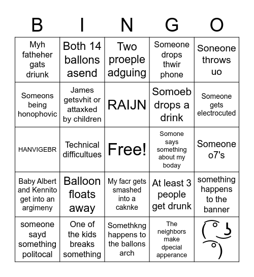 SCUFFED Birthday Party Bingo Card