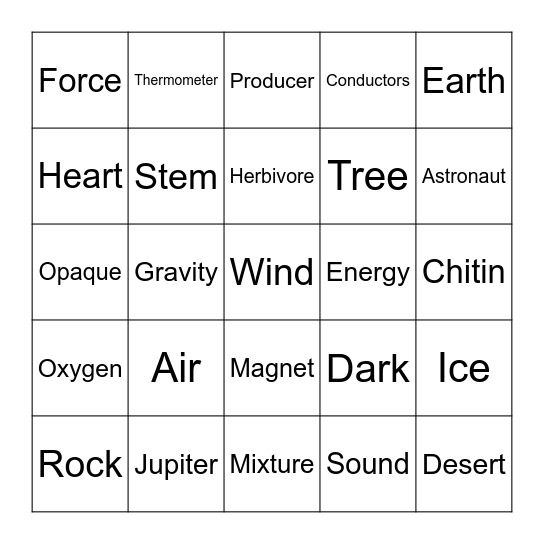 SUPER SCIENCE BINGO Card