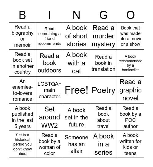 Grown-Up Book Bingo Card