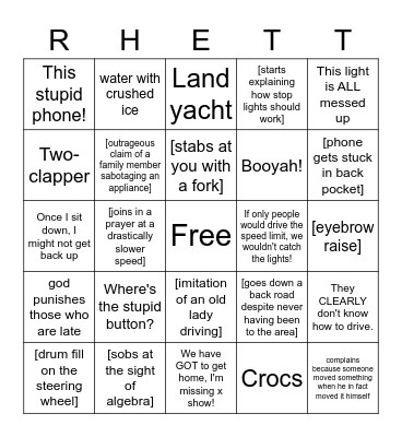 Rhett the Rhatt Bingo Card