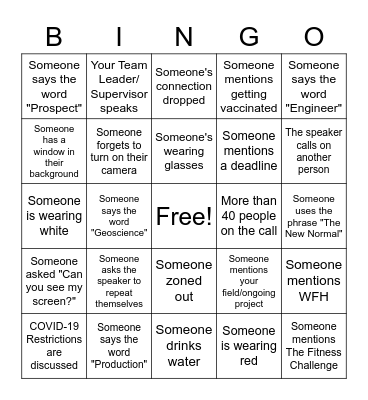Subsurface Townhall Virtual Bingo Card