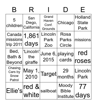 Their Love Story Bingo Card