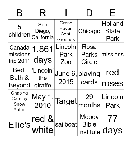 Their Love Story Bingo Card