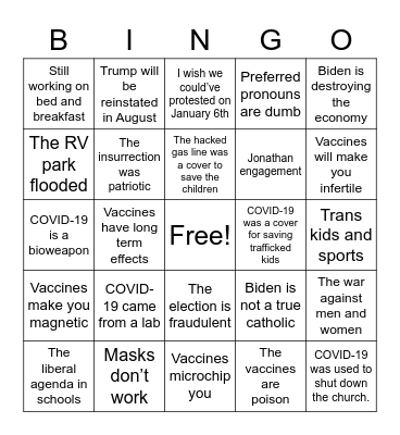 Steve and Laura Bingo Card