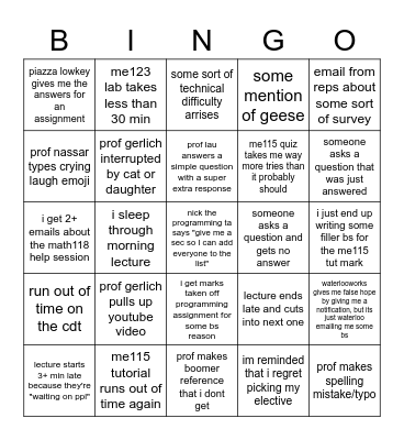 mech eng 1b bingo card Bingo Card