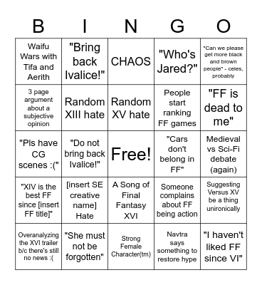 FFEra Thread Bingo Card Bingo Card