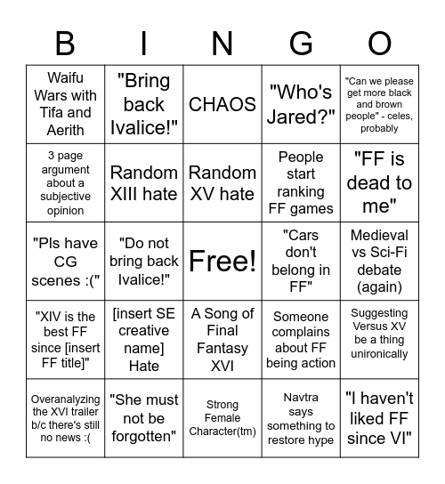 FFEra Thread Bingo Card Bingo Card