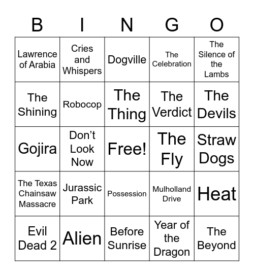 Some Favorite Movies Bingo Card