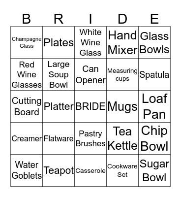 Alison's Bridal Shower Bingo Card