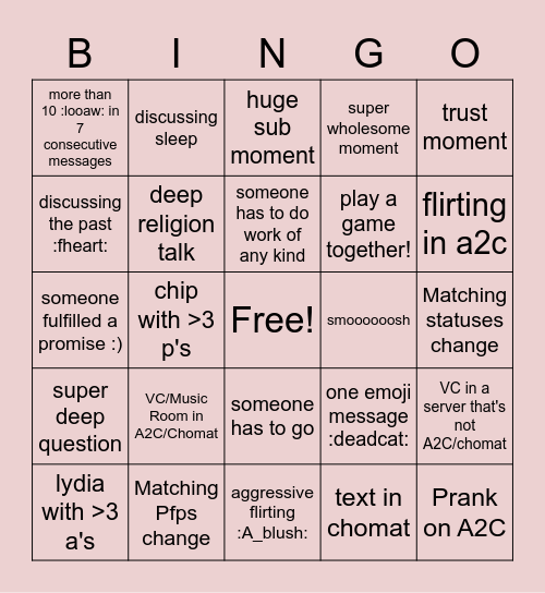 Chomat Bingo (8pl Hour Limit) Bingo Card
