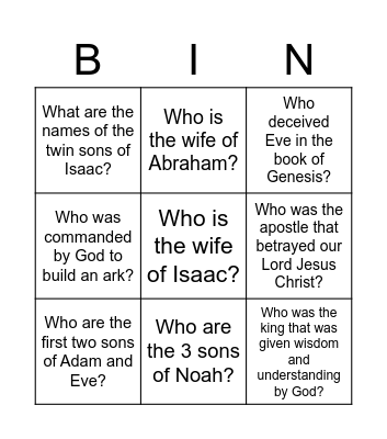Bible Bingo -- Round 2: Bible Character Identification Bingo Card