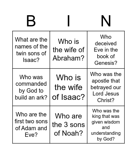 Bible Bingo -- Round 2: Bible Character Identification Bingo Card