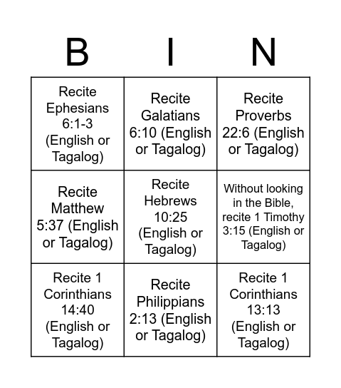Bible Bingo -- Round 3: Reading Bible Verses Bingo Card