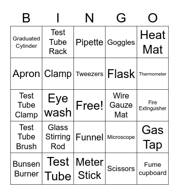 Lab and Safety Equipment Bingo Card