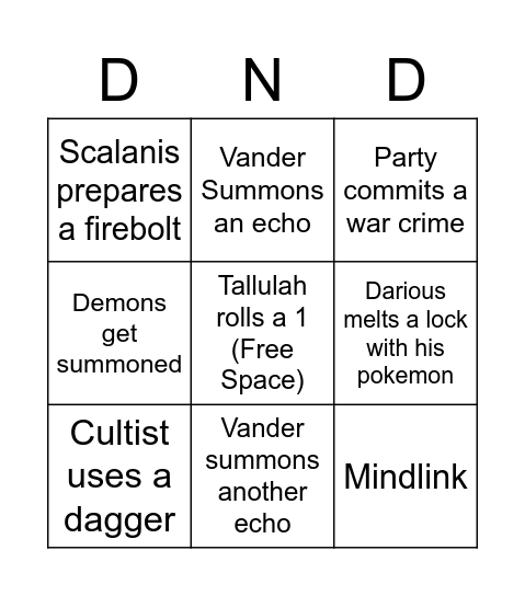 Blood Ruby Bingo Card