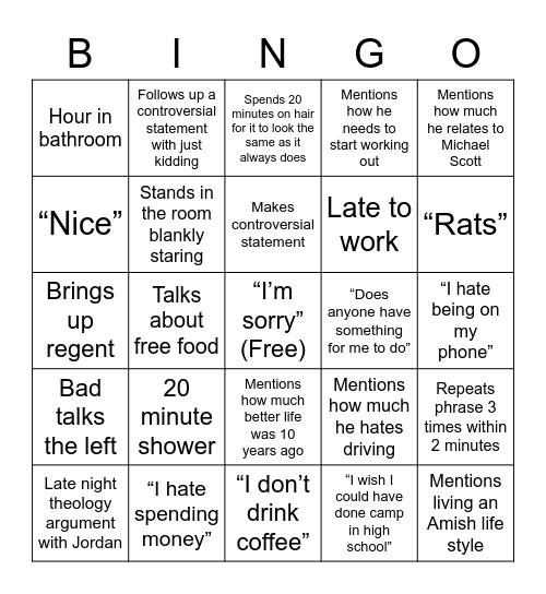 Drew Bingo Card