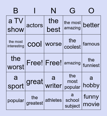 Unit 8 Vocabulary Bingo Card