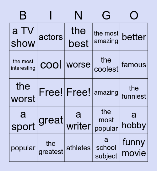 Unit 8 Vocabulary Bingo Card
