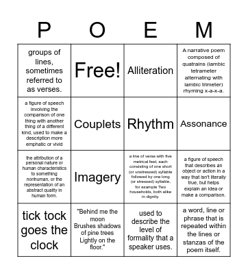 POETRY BINGO Card
